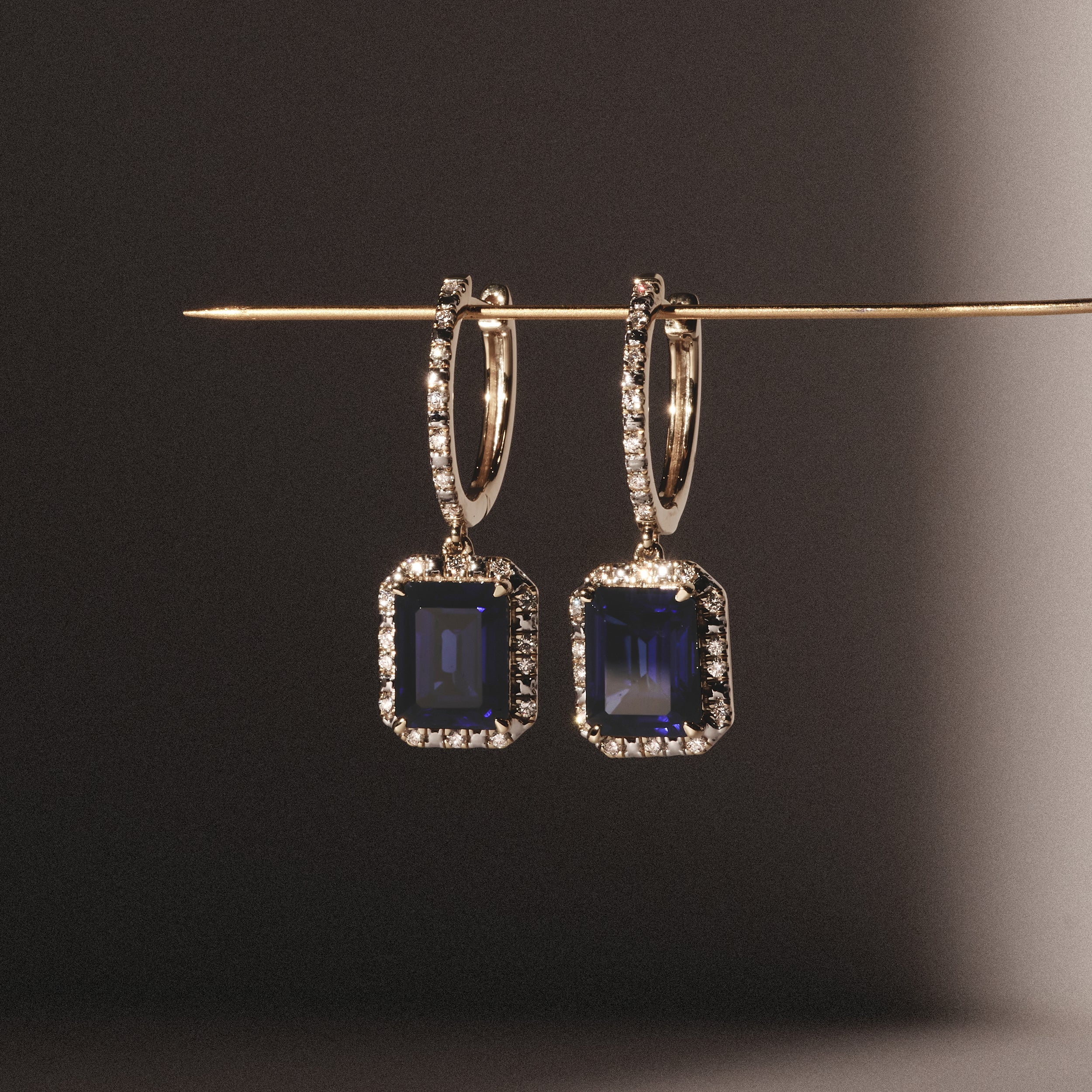 Astra 4.00ct Lab Sapphire and Diamond Drop Halo Octagon Cut Earrings in 18K Gold Vermeil